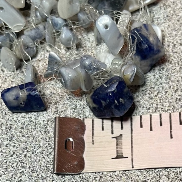 Natural Chip Stone Blue/Grey Beaded Multi Strand Necklace - Picture 7 of 7